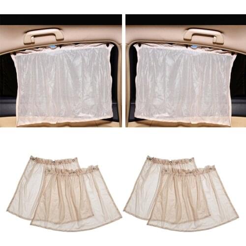 4 Pieces Car Window Sunshade Curtain Cover Sun Shade Drape Decoration Beige