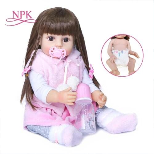 55CM real size NPK Girl gift reborn todder Pink Rabbit dress set lifelike real soft touch full body silicone reborn baby doll