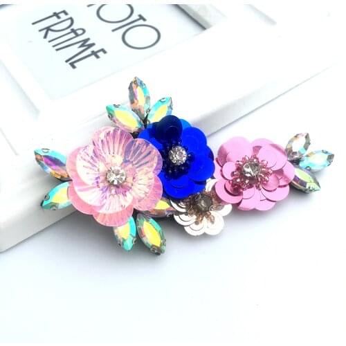 50pcs 3D Flowers Beaded Handmade Appliqued Flower Sequin Applique for Clothes Sequin Patches Beaded Applique Sew on