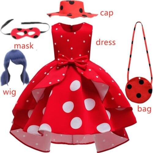 Girls Carnival New Red bug birthday Party Dress toys Retro Costume Kids Girl Clothes Redbug White dot Halloween Cosplay Dress