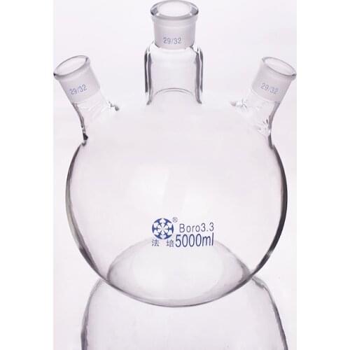 Three-necked flask oblique shape,with three necks standard grinding mouth 5000ml 29/32,Three-necked flat bottom flask