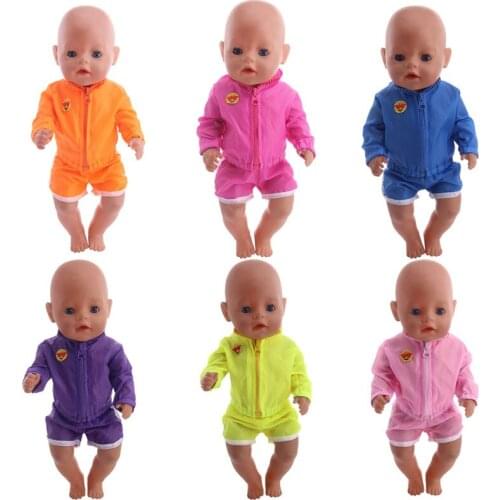 Doll Clothes 6 Pcs Solid Colors Sportswear Space Suits&Bowknot Shoes For 18 Inch American Doll&43 Cm Baby Doll Generation Girl