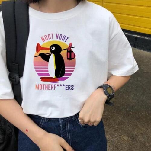 Summer Penguin Cartoon Graphics T Shirt Women Tops Casual Short Sleeve Tee Shirt Femme Fashion Harajuku Shirt Camiseta Mujer