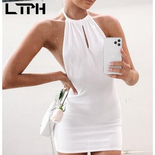 LTPH sexy sleeveless halter women dress short package hip Big backless fashion solid elegant party mini dresses 2021 summer new