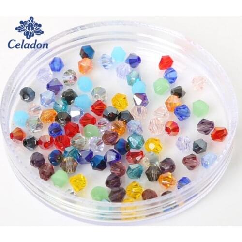 Multiple Color 50pcs 4mm Austria Bicone Crystal Beads Charm Glass Beads Pointed Shape Loose Spacer Beads for DIY Jewelry Making