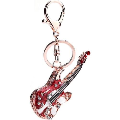 Fashion Guitar Rhinestone Inlaid Pendant Keychain Car keyring Key Holder Bag Decor Jewelry Gift