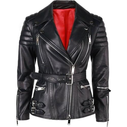 YOLOAgain 2021 New Women Genuine Leather Jacket Ladies Black Motorcycle Leather Jacket