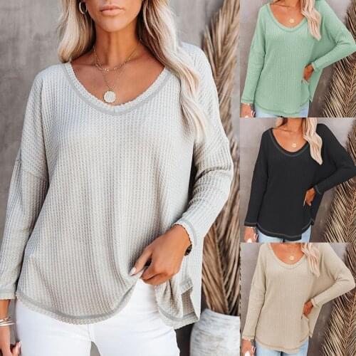 Fall 2021 New Womens Waffle Casual Fashion All-Match Womens Nine-Point Bat Sleeve Loose Top