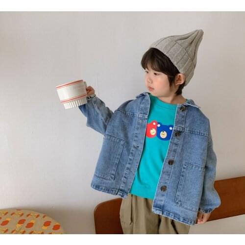 Boys autumn casual loose denim coats Girls cotton all-match jackets unisex oversized outwears