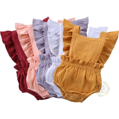 0-24M Newborn Infant Baby Girl Ruffles Romper Solid Jumpsuit Overalls Summer Soft Baby Girls Clothes Costumes