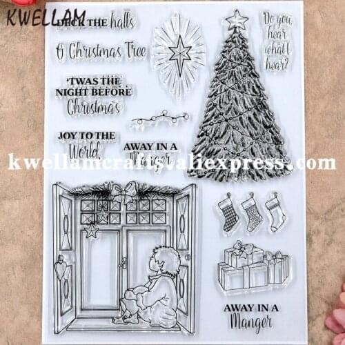 Christmas Tree Star Gift Box Window Scrapbook DIY photo cards rubber stamp clear stamp transparent stamp 16x20.5cm KW8091117