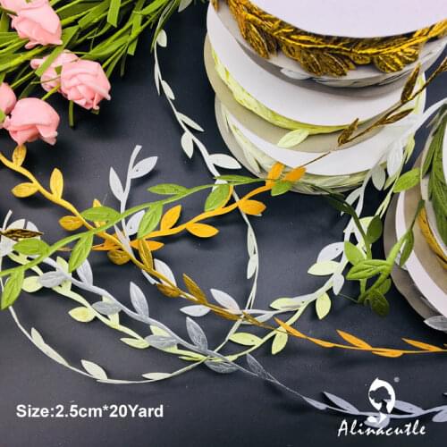 20yards leaves Artificial leaf Ribbon Roll garment Fabric for craft scrapbook Decoration DIY handmade Card Party Christmas