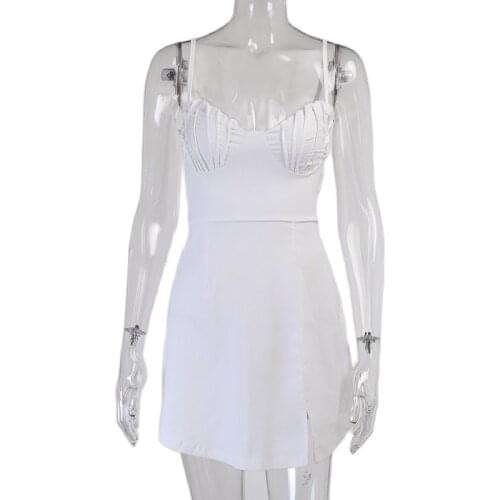 Vestidos Mujer Verano 2021 Women Clothing Sling Wrapped Breast One-Line Neck White Slim Halter Dress with Straps