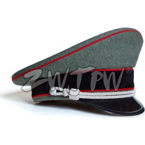 WW2 Army Caps Collectibles Greyish-green Officer Large Brimmed Hats Red Rim Woolen Cloth DE/401138