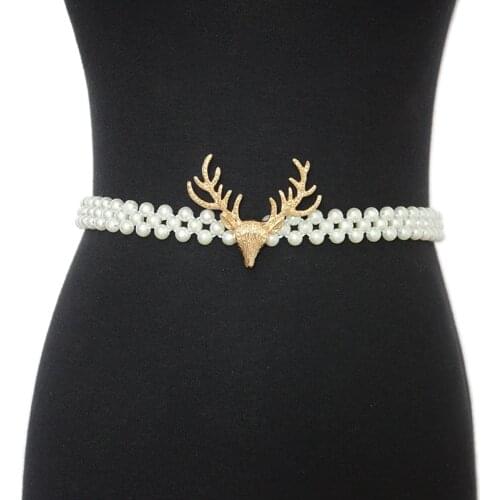 Pearl Chain Celt New Womens Sweet Elastic Pearl Thin Waist Chain Decoration Elastic Pearl Belt Bg-1629