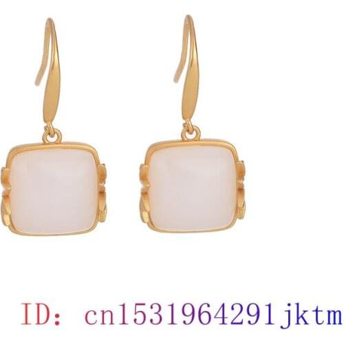 White Jade Earrings Zircon Chalcedony Jewelry Natural Women Gifts Crystal Fashion Amulet 925 Silver Charm Gemstone