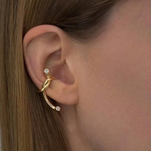 WTLTC INS Gold Color Metal Twisted Ear Cuff Earrings for Women Punk Style Cubic Zirconia Clip Earrings 1 pcs Irregular Earrings