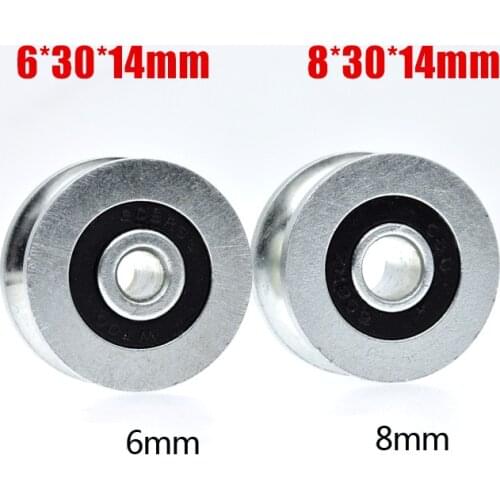 1pcs 8*30*14mm 6x30x14mm U grooved wheel, rolling bearing pulley/iron wheel, 10mm track guide wheel/rolling wheel, anti-rust