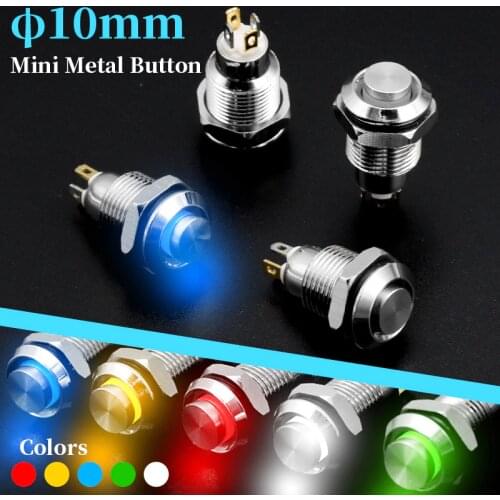 10mm Metal Push Button Switch with LED Indicator Self-reset Momentary Self-locking Latching 4 Pins High Head 3V 6V 12V 24V 220V