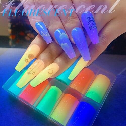 10Pcs/Set Fluorescent Transfer Starry Style Ultra Thin Summer Glitter Nail Art Stickers Decoration For Manicure Decal