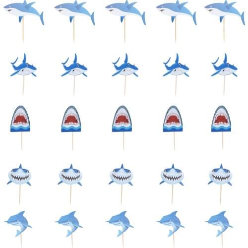 20pcs Exquisite Lovely Birthday Cupcake Toppers Shark Shpae Cake Decors for Birthday