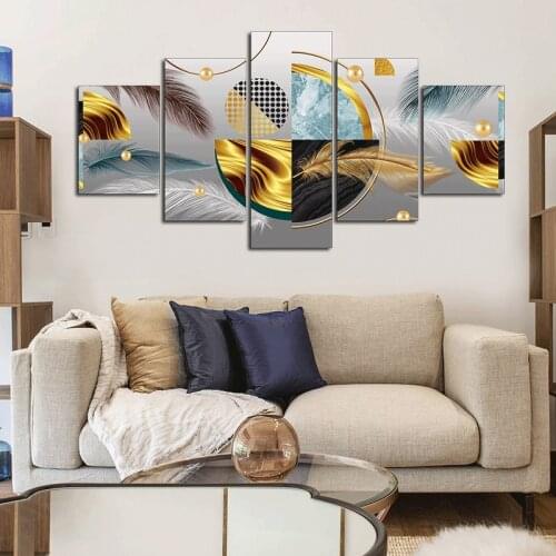 5Pcs Abstract Luxury Feather Marbling Wall Art Canvas Posters Pictures Paintings Home Decor Accessories Living Room Decoration