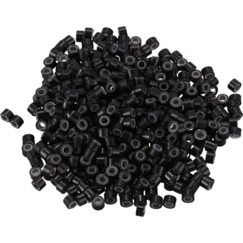 500 Pcs Black 5mm Silicone Lined Micro-ring Links Beads for I Stick Hair Extension Installation and Feathers