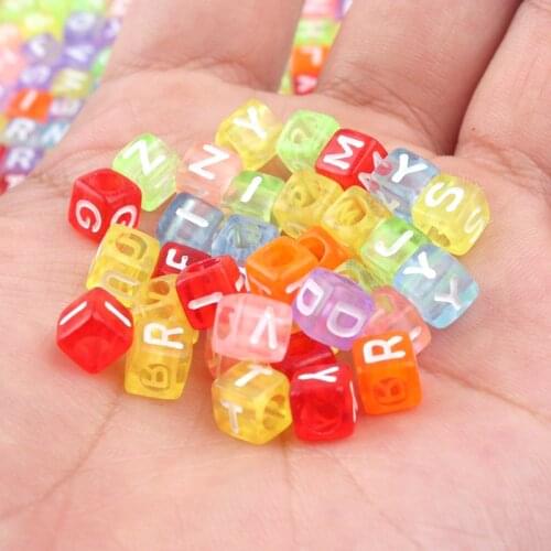 Mixed Letter Acrylic Beads Flat Alphabet Color Transparent Cube Loose Spacer For Jewelry Making Handmade Diy Bracelet Necklace