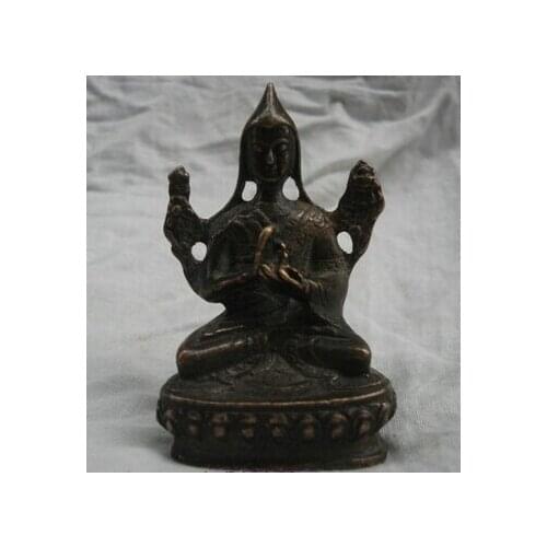 Fast shipping Chinas Tibet old bronze sculpture Buddha statue Small Tsongkhapa Copper statue