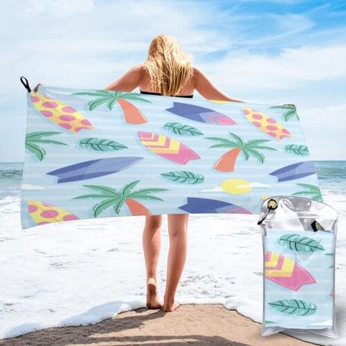 Quick Dry Beach Towel Palm Trees Surfing Boards Microfiber Bath Towel Beach Cushion Swimming Personalized Sand Free Beach Towel