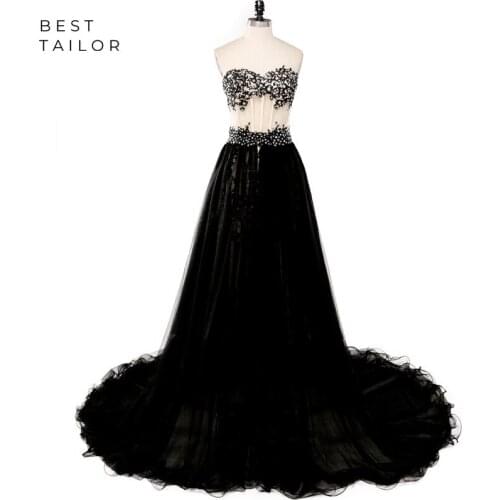 Black Prom Dresses 2021 Two Pieces Deatachable Skirt Evening Party Gowns Tulle Sheer Sweetheart Applique vestido de fiesta largo
