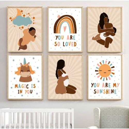 Nursery Kids Room Decoration Posters and Prints for Living Room Mom and Baby Magic Is In You Pictures On The Wall Frameless