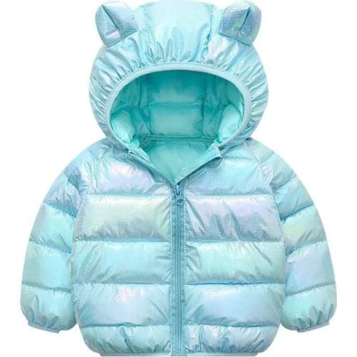 Baby Boy Girl Autumn Winter Warm Down Jacket Kids Shiny Fashion Coats With Ear Hoodies 1-5Y Childrens Clothing Top Outerwear
