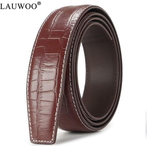 LAUWOO No Buckle Designer Mens Belts Body 3.5cm Wide Split Leather High Quality Men Automatic Belt Body Kemer black coffee