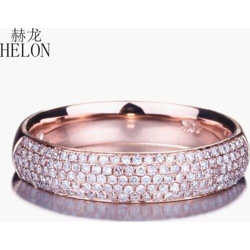 HELON Solid 10K Rose Gold 0.39ct Genuine Natural Diamond Elegant Half Eternity Fine Jewelry Engagement Wedding Diamond Ring