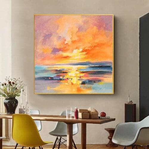 Sunset Oil Painting On Canvas Handmade Abstract Modern Landscape Wall Art Pictures Hand Painted Home Living Room Decoration Gift