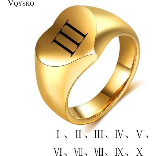 Personality Roman Numeral Letter Rings Customize Gold Color Stainless Steel Fashion Jewelry Heart Finger Ring Women And Men