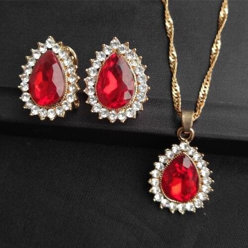 Austrian Crystal Jewelry Sets For Women Waterdrop Pendant Necklace Earrings Set