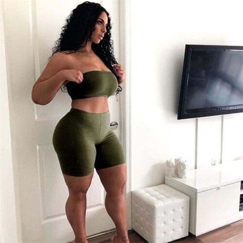 Imcute Sport Women Solid Color Two Piece Set Strapless Crop Tops Shorts Jogger Sweatpants Suit Tracksuit Matching Set Outfit