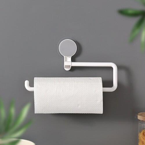 Kitchen Paper Holder Suction Wall Towel Shelf Punch Free for Bathroom Kitchen Hanging Towel Plastic Wrap and Daily Supplies