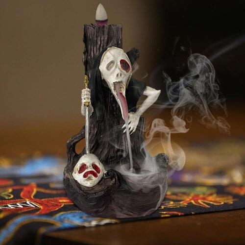 Skull Backflow Incense Burner Creative Head Shape Incense Holder Incense Burner Resin Censer Halloween Home Decor