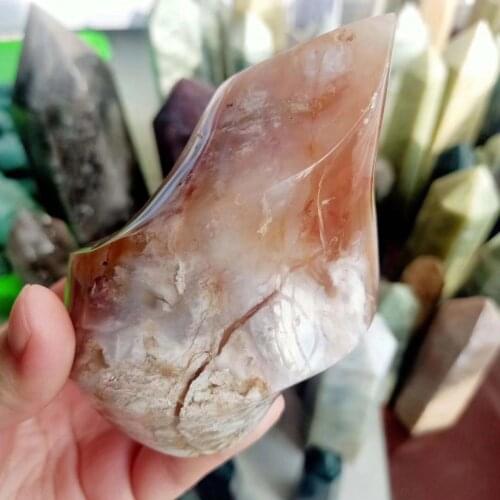 MOKAGY 500g-700g Natural Flower Agate Flames Healing Crystal Freeforms for Decoration 1pc