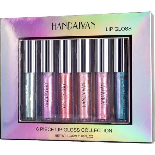 Handaiyan mermaid lip gloss set 6pcs Polarized Lipstick matte mermaid lip glaze set Chameleon Pearly Bright lipgloss sets