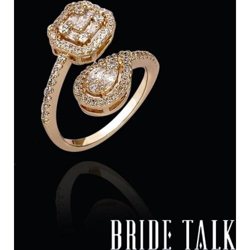 Bride Talk Resizable Open Ring AAA Cubic Zirconia Shiny Crystal Luxury Fashion Bridal Finger Rings For Women Wedding Anniversary