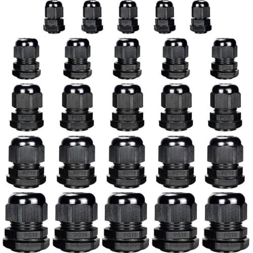 25pcs Nylon Cable Glands Waterproof Cable Gland Joints Plastic Waterproof PG7, PG9, PG11, PG13.5, PG16