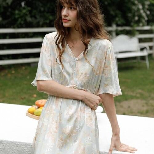 Summer V- Neck Short Sleeve Nightgowns For Women Soft Viscose Polka Dot Nightwear Ladies Elegant Dress