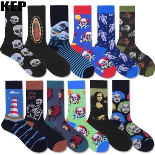 Men Fashion Funny Colorful Combed Cotton Socks Business Harajuku Hip Hop Crew Socks Animal Novelty Autumn Winter Christmas Gift