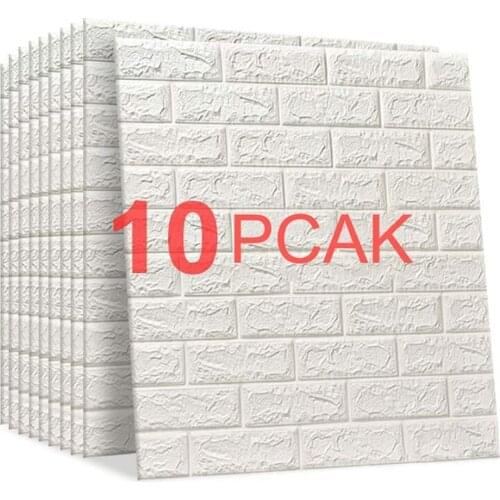 Novelty Wall Stickers Home Wall Decoration Pe Foam Self-Adhesive Wall Panel White 3D Brick Pattern Wall Sticker Wallpaper (10pc)