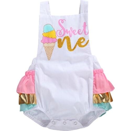 Newborn Kids Baby Girls Boys Cute Bodysuits Sleeveless Belt Letter Print Backless Ruffles Jumpsuits 0-24M