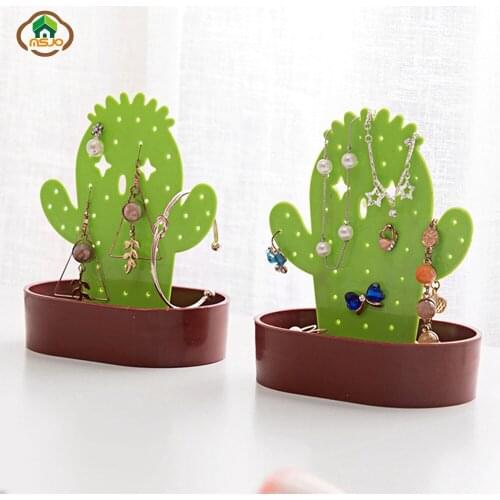 MSJO Organizer Jewelry Display Stand Earring for Desktop Cactus Shape Waterproof Plastic Storage Women Accessories Organization